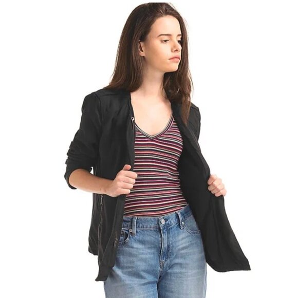 GAP Women Black Tencel Moto Jacket size M - Picture 5 of 15